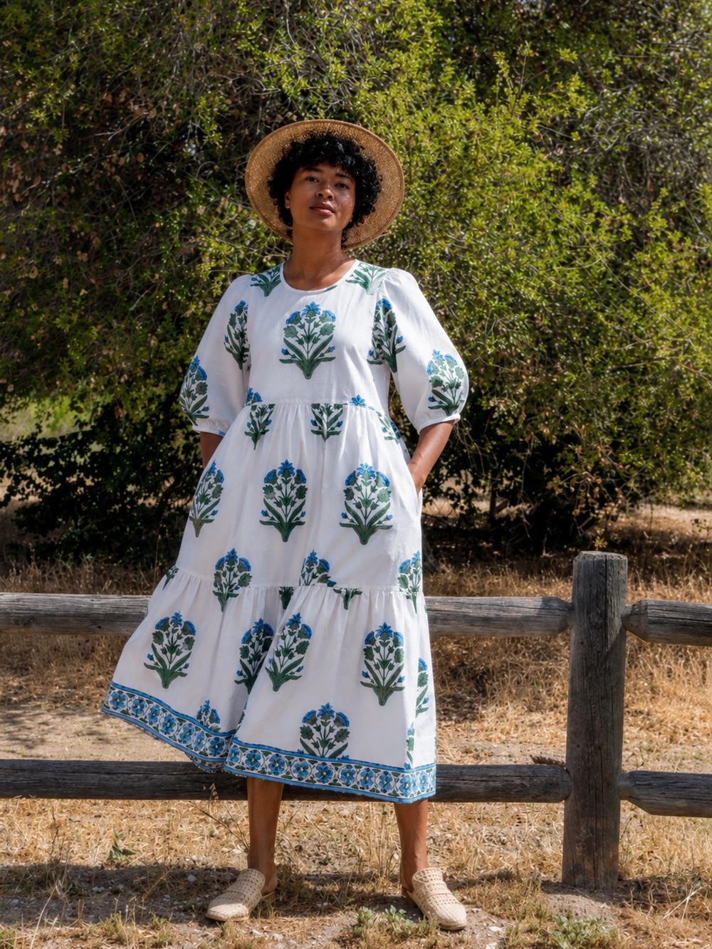 SZ Blockprints Gaia Dress Cornflower Blue Palladio Garden Maxi XS